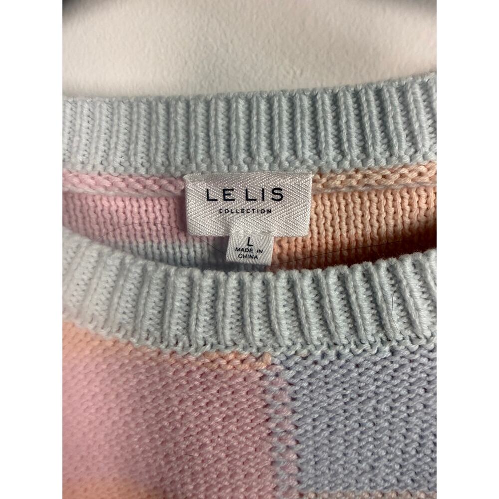 Pastel Colorblock Striped Cropped Sweater Soft Girl Coquette Slouchy Knit Size L - Picture 3 of 4